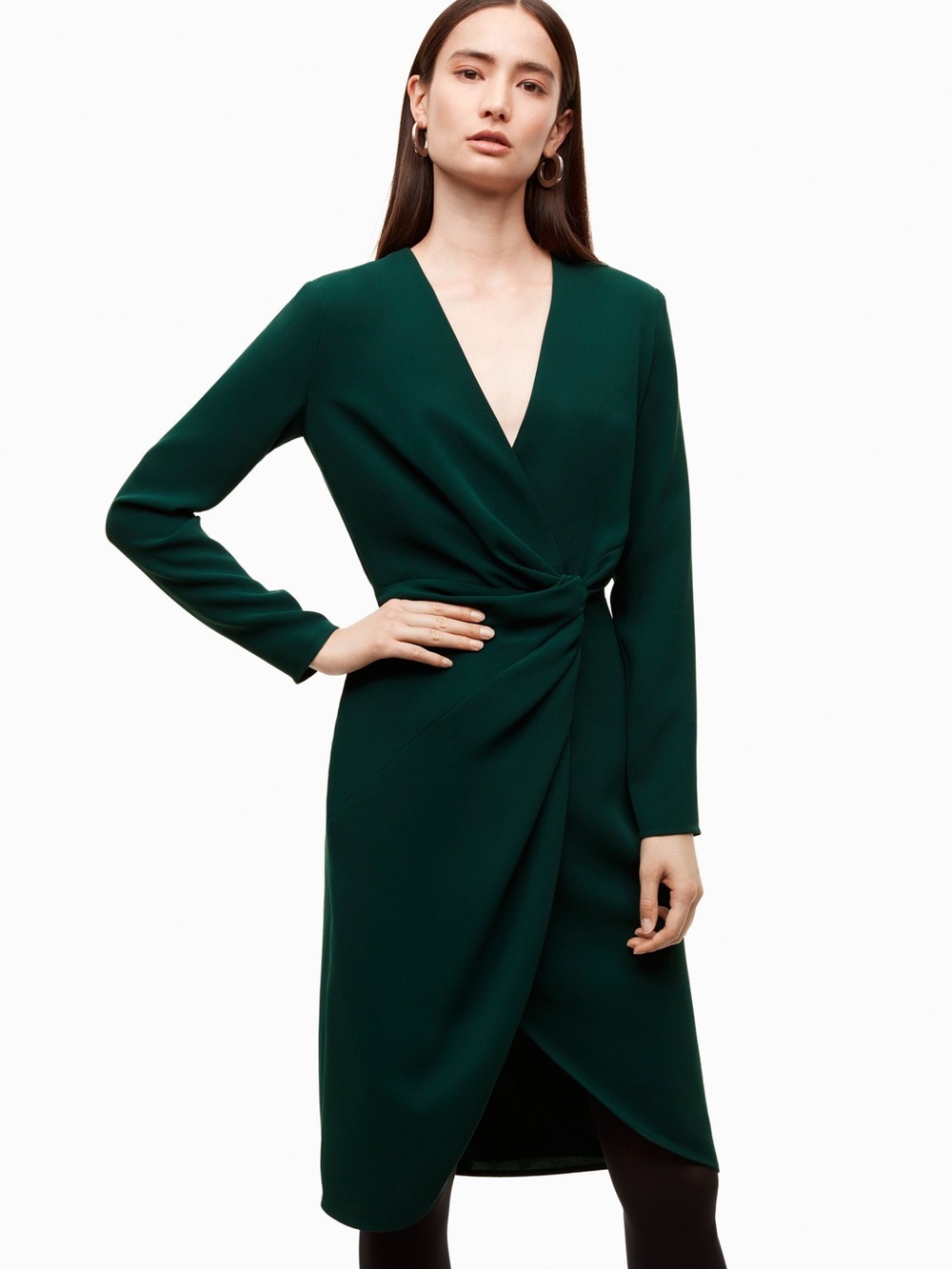 Aritzia Babaton Green Long-Sleeve Twist-Waist Dress